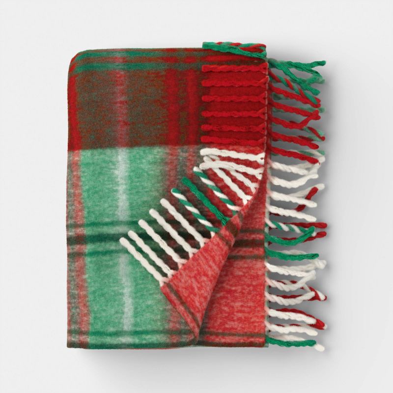 slide 1 of 5, Woven Plaid Throw Blanket Red - Threshold™, 1 ct