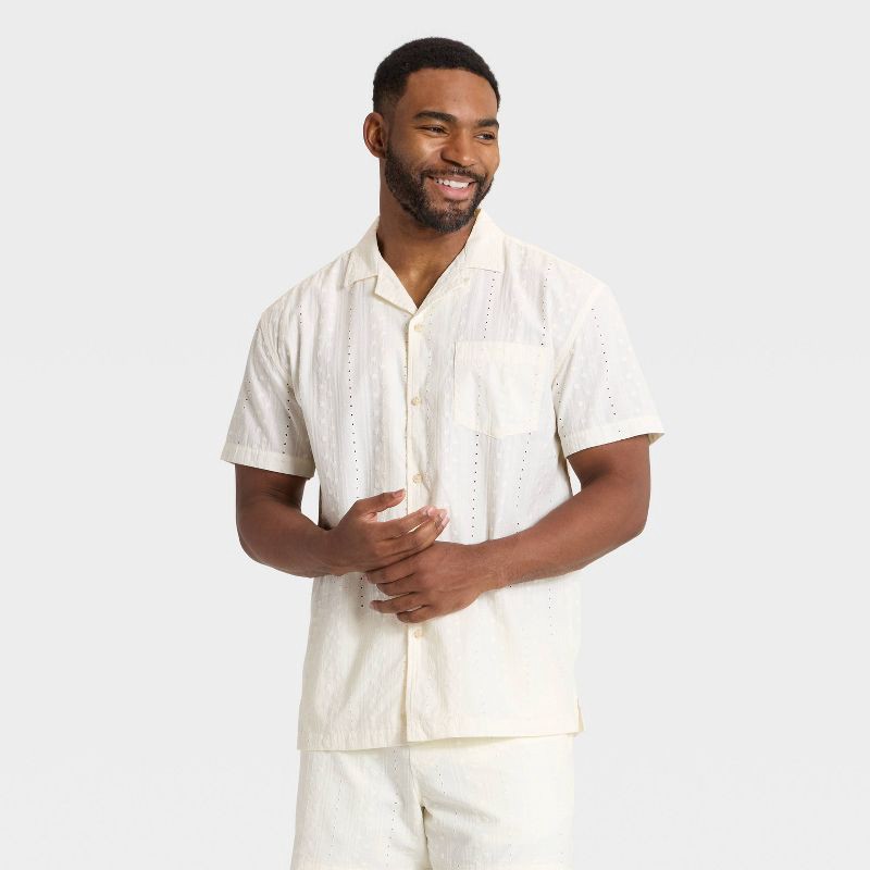 Men's All Over Eyelet Camp Shirt - Goodfellow & Co™ Off-White S