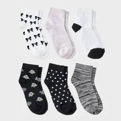 Girls' 6pk Bow Ankle Socks - Cat & Jack™ Black/White S