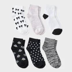 Girls' 6pk Bow Ankle Socks - Cat & Jack™ Black/White M