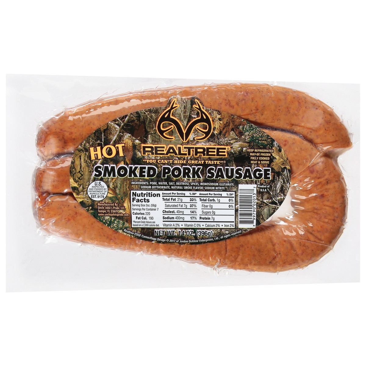 slide 8 of 9, Realtree Hot Smoked Pork Sausage 14 oz, 14 oz
