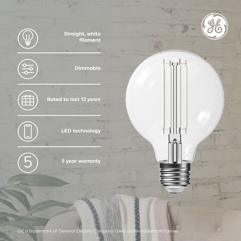 slide 2 of 6, GE Household Lighting GE 60W LED G25 Pearl RLX CL 2ct Soft White, 2 ct