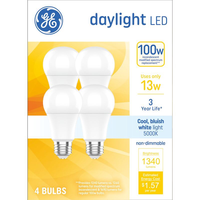 slide 1 of 3, GE Household Lighting GE 4pk 100W LED A19 Daylight Light Bulbs, 4 ct