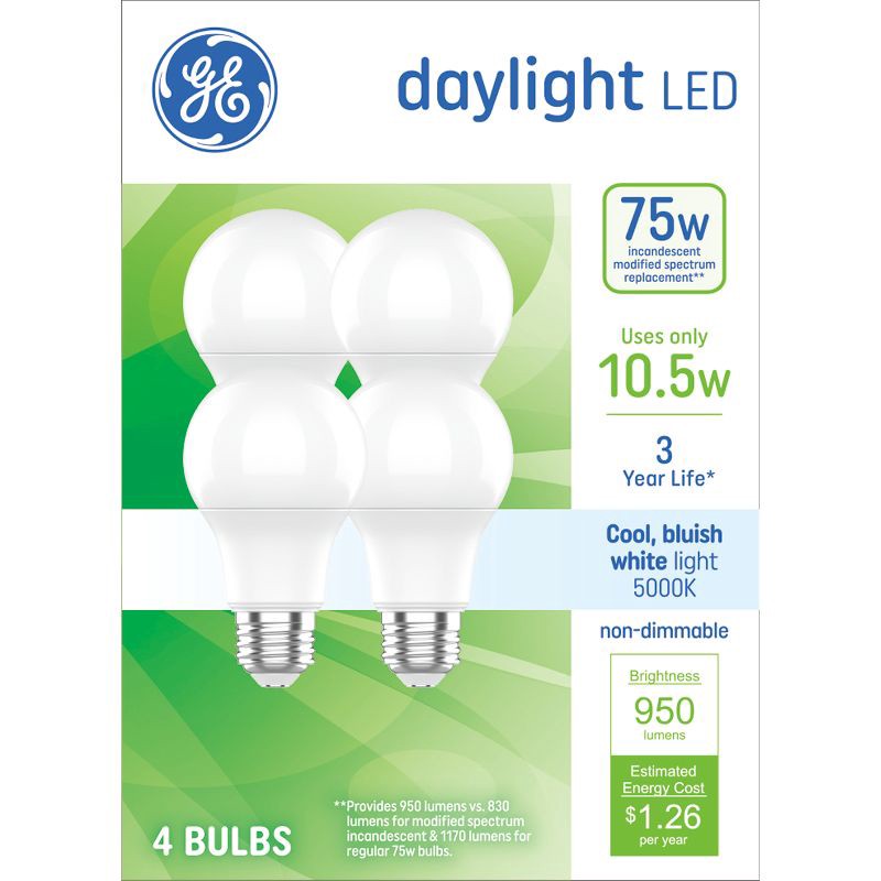 slide 2 of 3, GE Household Lighting GE 4pk 75W LED A19 Daylight Light Bulbs, 4 ct