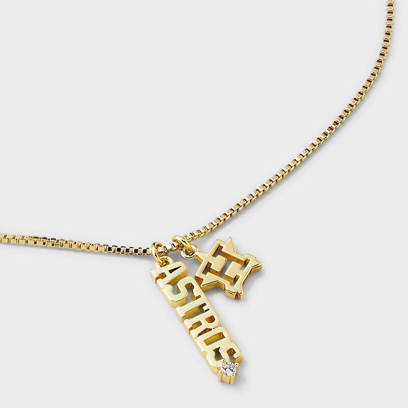 slide 4 of 4, Bijoux Sport by Luv Aj MLB Gold Cubic Zirconia Charm Necklace - Houston Astros: Brass Chain, 16" Length, 1 ct