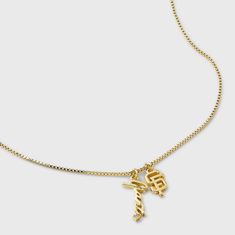 slide 4 of 4, Bijoux Sport by Luv Aj MLB Gold Cubic Zirconia Charm Necklace - San Francisco Giants: Brass Chain, Lobster Claw Clasp, 16" Length, 1 ct