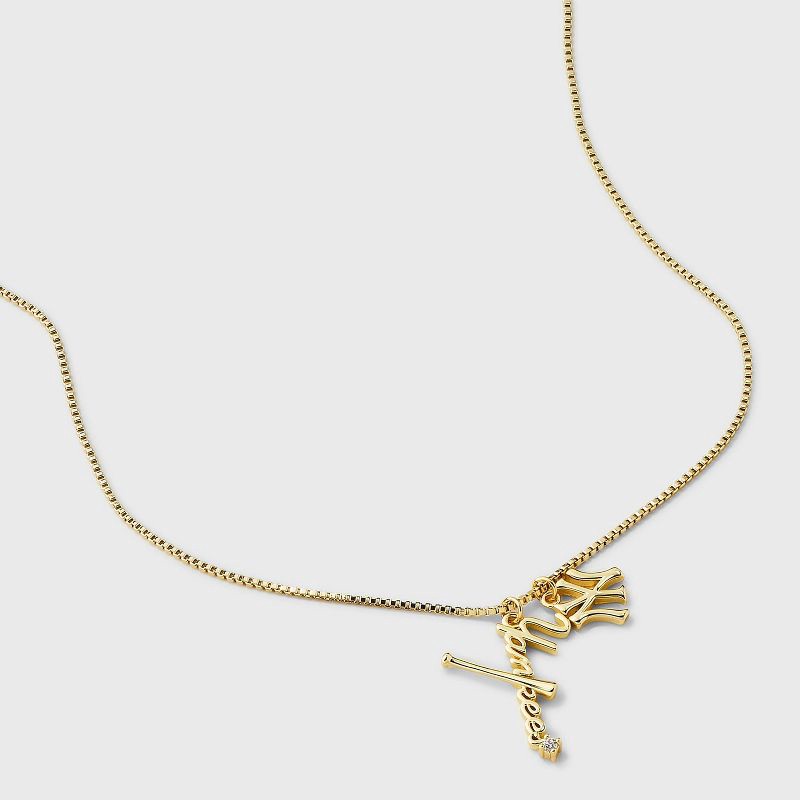 slide 4 of 4, Bijoux Sport by Luv Aj MLB Gold Cubic Zirconia Charm Necklace - New York Yankees: Brass Chain, 16" Length, 1 ct