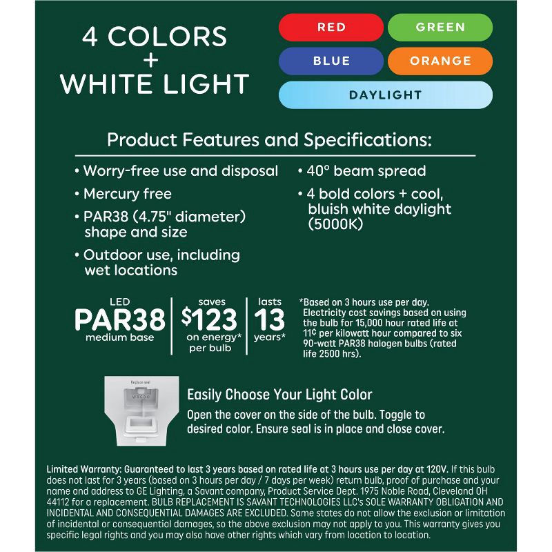 slide 3 of 8, GE Household Lighting GE Outdoor Style PAR38 LED Floodlight 5 Colors, 1 ct