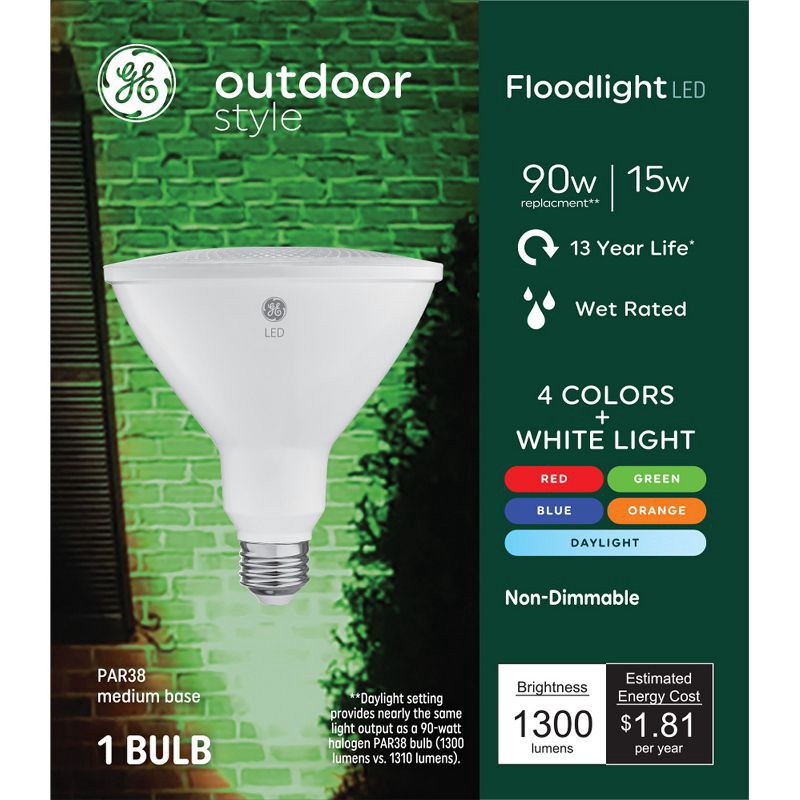 slide 1 of 8, GE Household Lighting GE Outdoor Style PAR38 LED Floodlight 5 Colors, 1 ct
