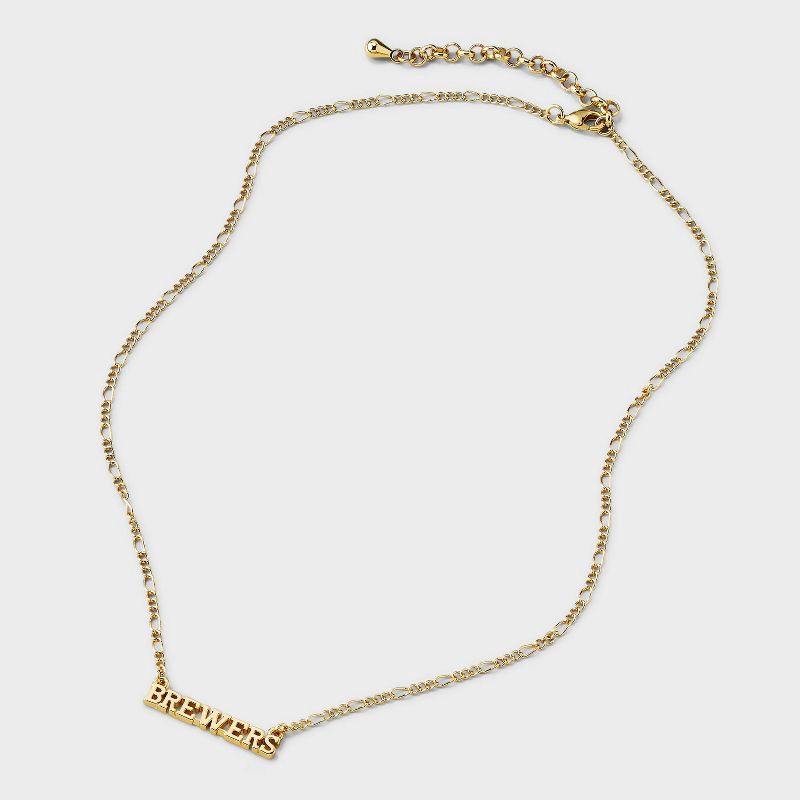 slide 3 of 4, Bijoux Sport by Luv Aj MLB Gold Nameplate Pendant Necklace - Milwaukee Brewers: Brass Chain, Lobster Claw Clasp, 16" Length, 1 ct