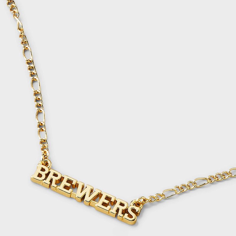 slide 4 of 4, Bijoux Sport by Luv Aj MLB Gold Nameplate Pendant Necklace - Milwaukee Brewers: Brass Chain, Lobster Claw Clasp, 16" Length, 1 ct