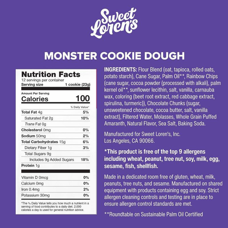 slide 8 of 8, Sweet Loren's Gluten Free Vegan Monster Cookie Dough - 9.6oz/12ct, 12 ct; 9.6 oz