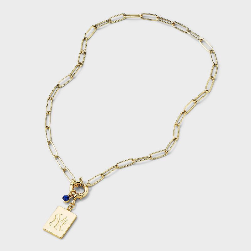 slide 3 of 4, Bijoux Sport by Luv Aj MLB Gold Dog Tag Cubic Zirconia Charm Necklace - New York Yankees: Brass Chain, 16" Length, 1 ct