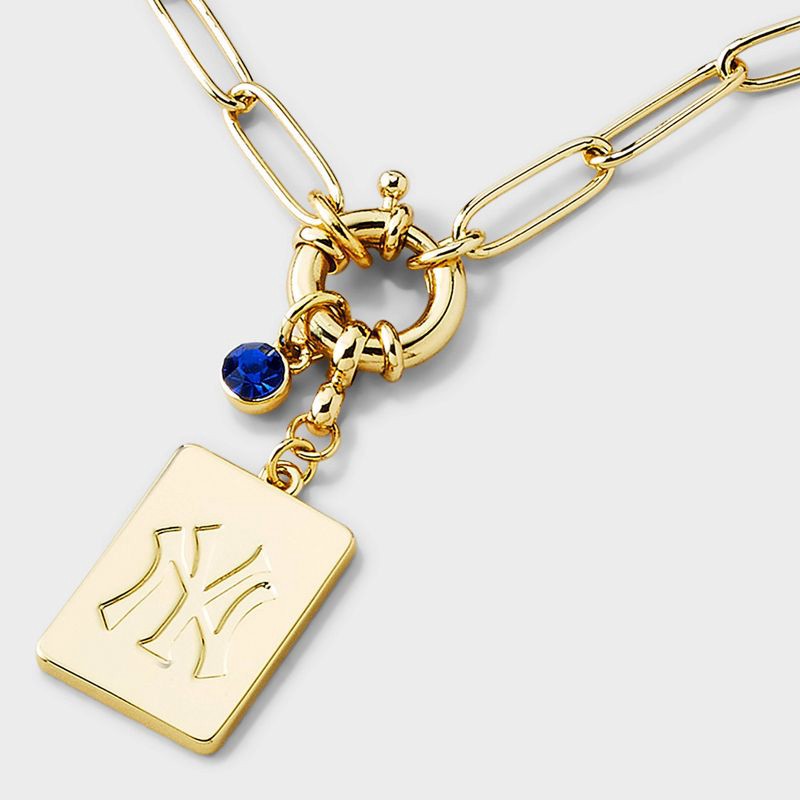 slide 4 of 4, Bijoux Sport by Luv Aj MLB Gold Dog Tag Cubic Zirconia Charm Necklace - New York Yankees: Brass Chain, 16" Length, 1 ct