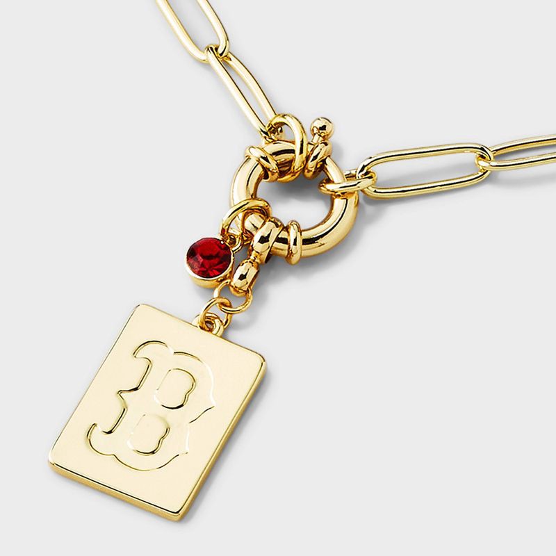 slide 4 of 4, Bijoux Sport by Luv Aj MLB Gold Dog Tag Cubic Zirconia Charm Necklace - Boston Red Sox: Brass Chain, Lobster Claw Clasp, 16" Length, 1 ct