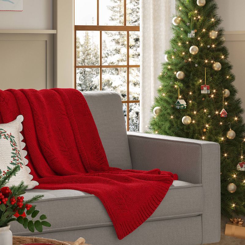 slide 2 of 5, Tree Knit Throw Blanket Red - Threshold™, 1 ct