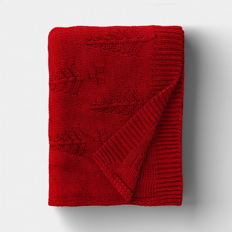 slide 1 of 5, Tree Knit Throw Blanket Red - Threshold™, 1 ct