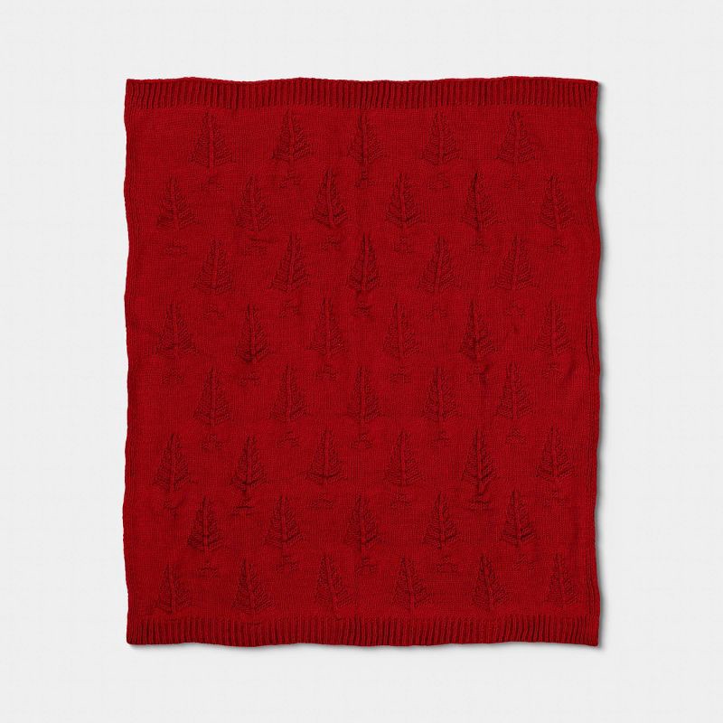 slide 3 of 5, Tree Knit Throw Blanket Red - Threshold™, 1 ct