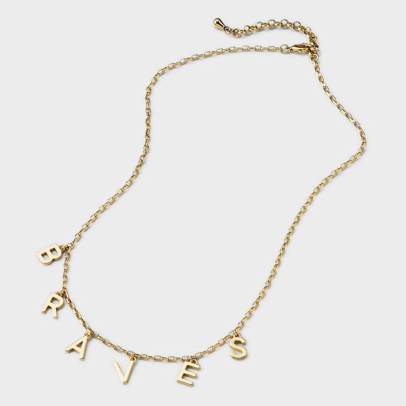 slide 3 of 4, Bijoux Sport by Luv Aj MLB Gold Cubic Zirconia Charm Letter Necklace - Atlanta Braves: Brass Chain, 16" Length, 1 ct