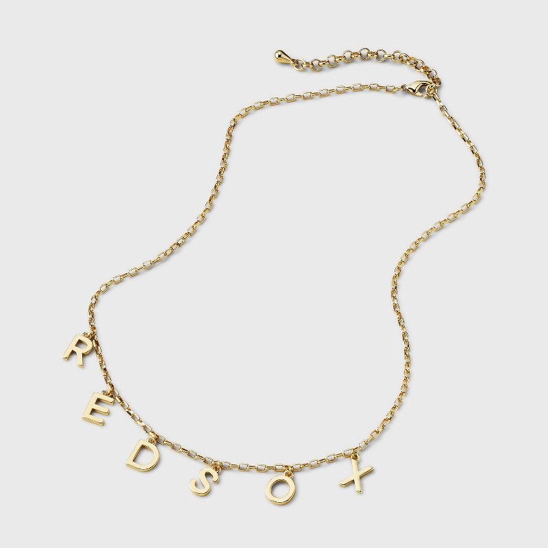 slide 3 of 4, Bijoux Sport by Luv Aj MLB Gold Charm Cubic Zirconia Letter Necklace - Boston Red Sox: Brass Chain, 16" Length, 1 ct