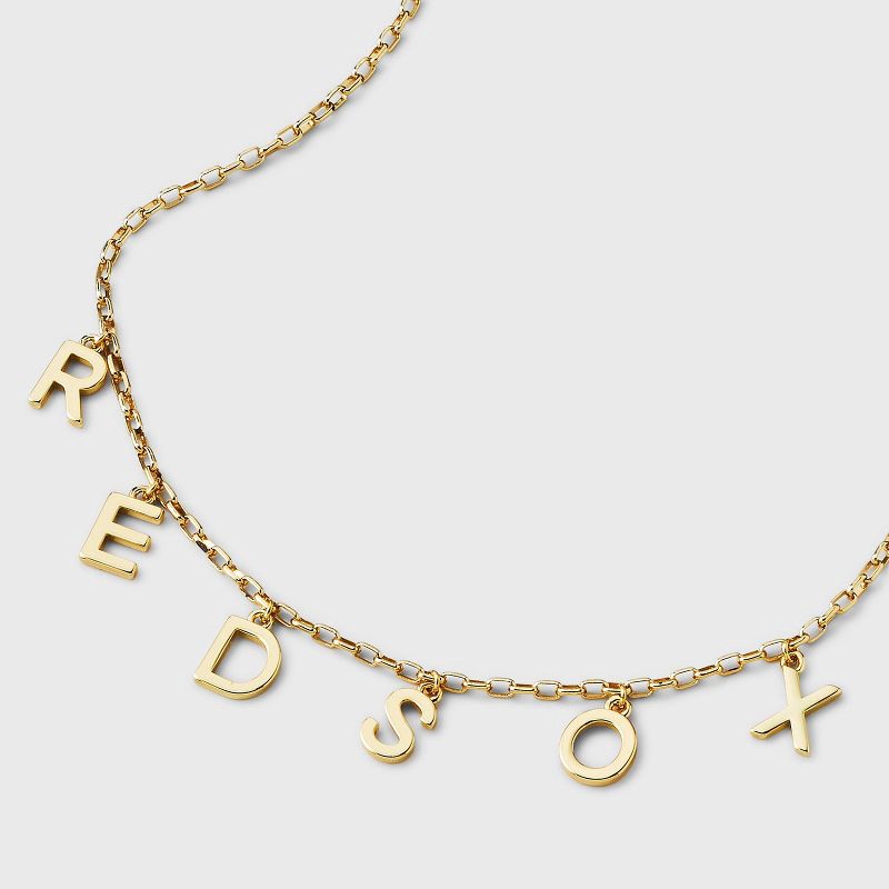 slide 4 of 4, Bijoux Sport by Luv Aj MLB Gold Charm Cubic Zirconia Letter Necklace - Boston Red Sox: Brass Chain, 16" Length, 1 ct