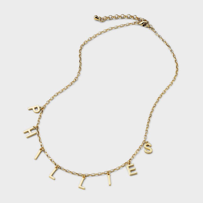 slide 3 of 4, Bijoux Sport by Luv Aj MLB Gold Charm Cubic Zirconia Letter Necklace - Philadelphia Phillies: Brass Chain, 16" Length, 1 ct