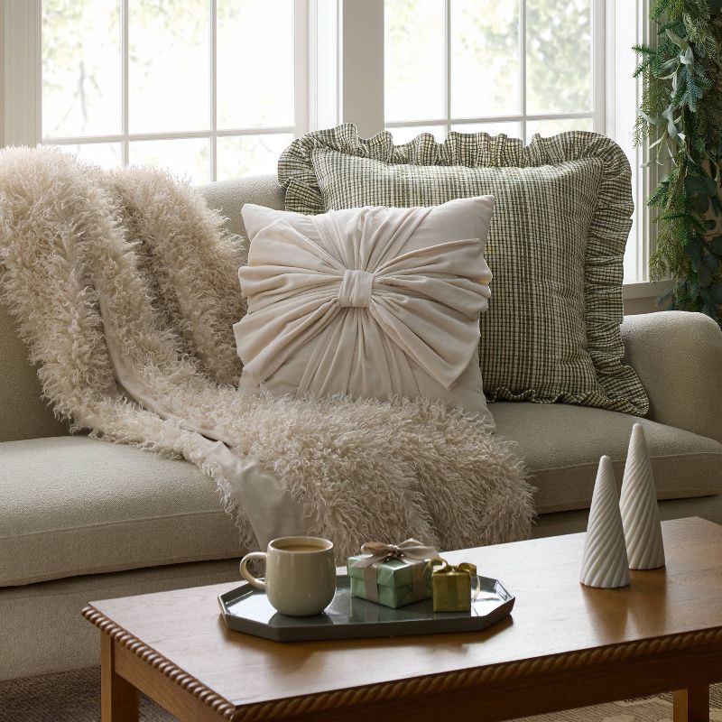 slide 2 of 4, Threshold designed w/Studio McGee 20"x20" Velvet Bow Throw Pillow Cream - Threshold™ designed with Studio McGee, 1 ct