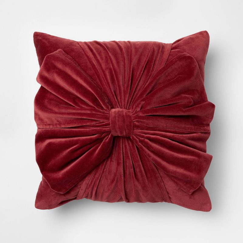 slide 1 of 4, Threshold designed w/Studio McGee 20"x20" Velvet Bow Throw Pillow Burgundy -Threshold™ designed with Studio McGee, 1 ct