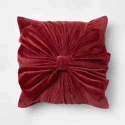 Threshold designed w/Studio McGee 20"x20" Velvet Bow Throw Pillow Burgundy -Threshold™ designed with Studio McGee