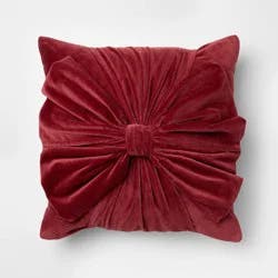 Threshold designed w/Studio McGee 20"x20" Velvet Bow Throw Pillow Burgundy -Threshold™ designed with Studio McGee