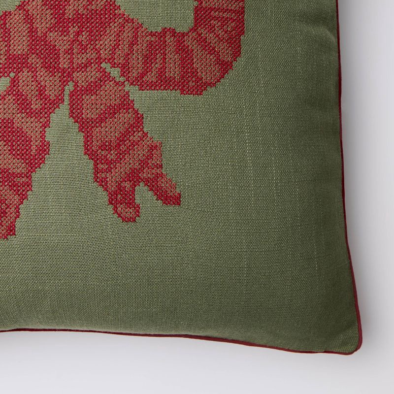 slide 3 of 4, Threshold designed w/Studio McGee 20"x20" Dark Green with Red Bow Pillow - Threshold™ designed with Studio McGee, 1 ct