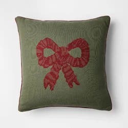 Threshold designed w/Studio McGee 20"x20" Dark Green with Red Bow Pillow - Threshold™ designed with Studio McGee