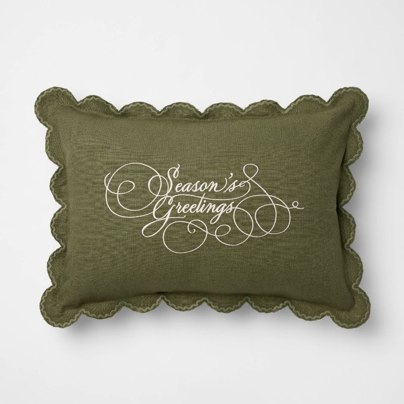 slide 1 of 4, Threshold designed w/Studio McGee 14"x20" Embroidered Season's Greetings Pillow Green - Threshold™ designed with Studio McGee, 1 ct