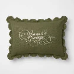 Threshold designed w/Studio McGee 14"x20" Embroidered Season's Greetings Pillow Green - Threshold™ designed with Studio McGee