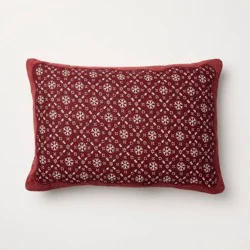 Threshold designed w/Studio McGee 14"x20" Velvet with Snowflake Pillow Burgundy- Threshold™ designed with Studio McGee