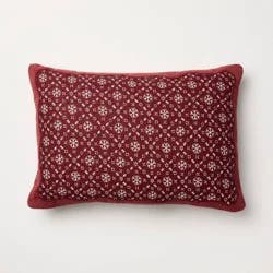 Threshold designed w/Studio McGee 14"x20" Velvet with Snowflake Pillow Burgundy- Threshold™ designed with Studio McGee
