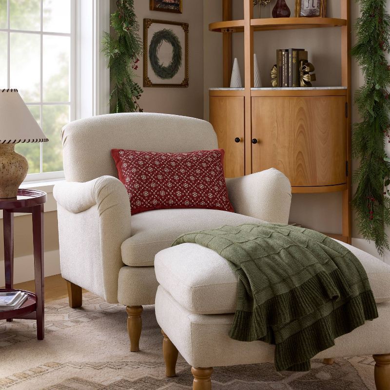 slide 2 of 3, Threshold designed w/Studio McGee 50"x60" Windowpane Plaid with Ruffle Throw Blanket Green - Threshold™ designed with Studio McGee, 1 ct