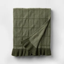 Threshold designed w/Studio McGee 50"x60" Windowpane Plaid with Ruffle Throw Blanket Green - Threshold™ designed with Studio McGee