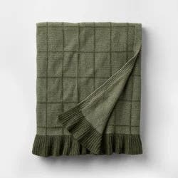 Threshold designed w/Studio McGee 50"x60" Windowpane Plaid with Ruffle Throw Blanket Green - Threshold™ designed with Studio McGee