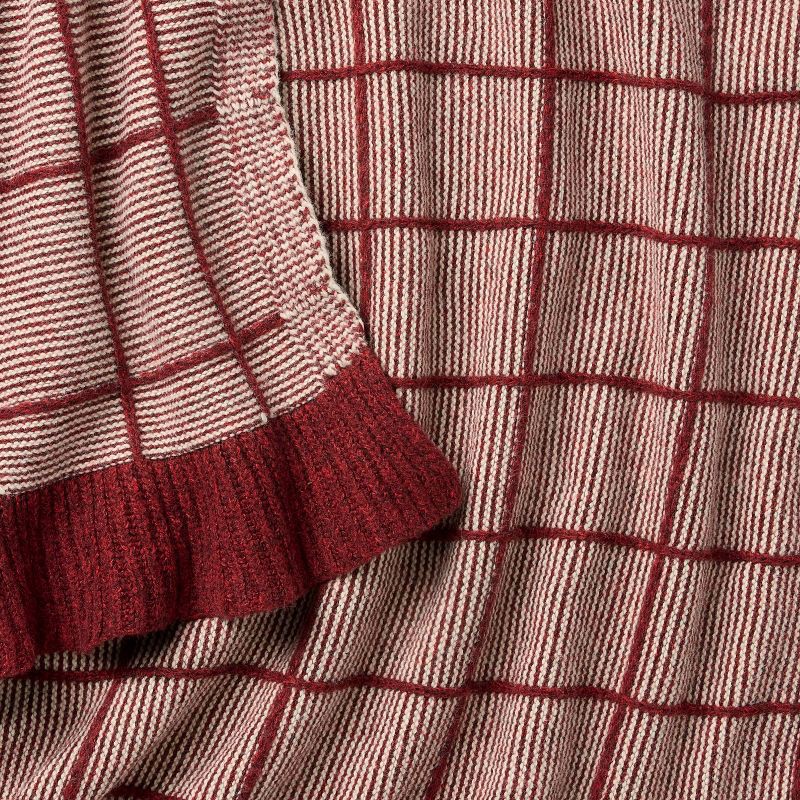 slide 3 of 3, Threshold designed w/Studio McGee 50"x60" Windowpane Plaid with Ruffle Throw Blanket Burgundy - Threshold™ designed with Studio McGee, 1 ct
