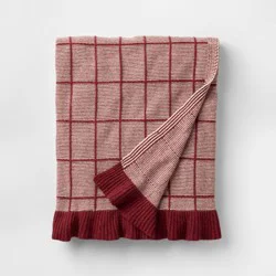 Threshold designed w/Studio McGee 50"x60" Windowpane Plaid with Ruffle Throw Blanket Burgundy - Threshold™ designed with Studio McGee
