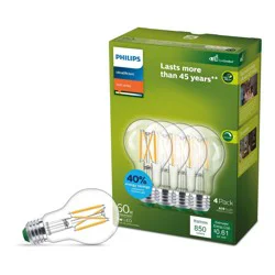 Philips 4pk 60W A19 Ultra Efficient Soft White Clear
