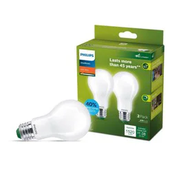 Philips 2pk 100W A19 Ultra Efficient Soft White Frosted