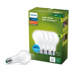 Philips 4pk 60W A19 Ultra Efficient Soft White Frosted