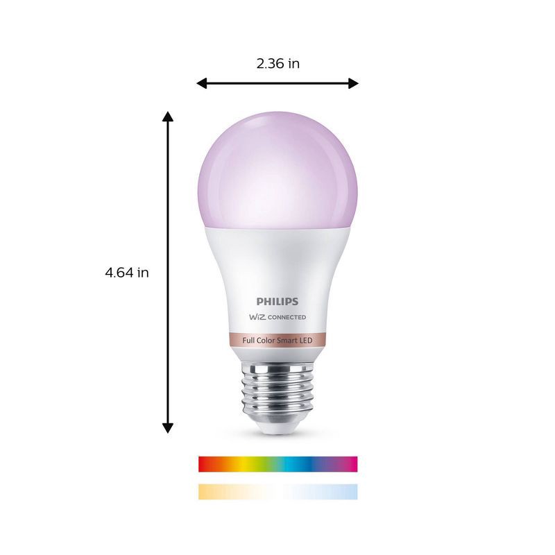 slide 3 of 10, Philips 4pk Smart Wi-Fi 60W Multi-colored LED Light Bulbs A19: E26 Base, Voice Control, Dimmable, Compatible with Alexa, Google, Siri, 4 ct