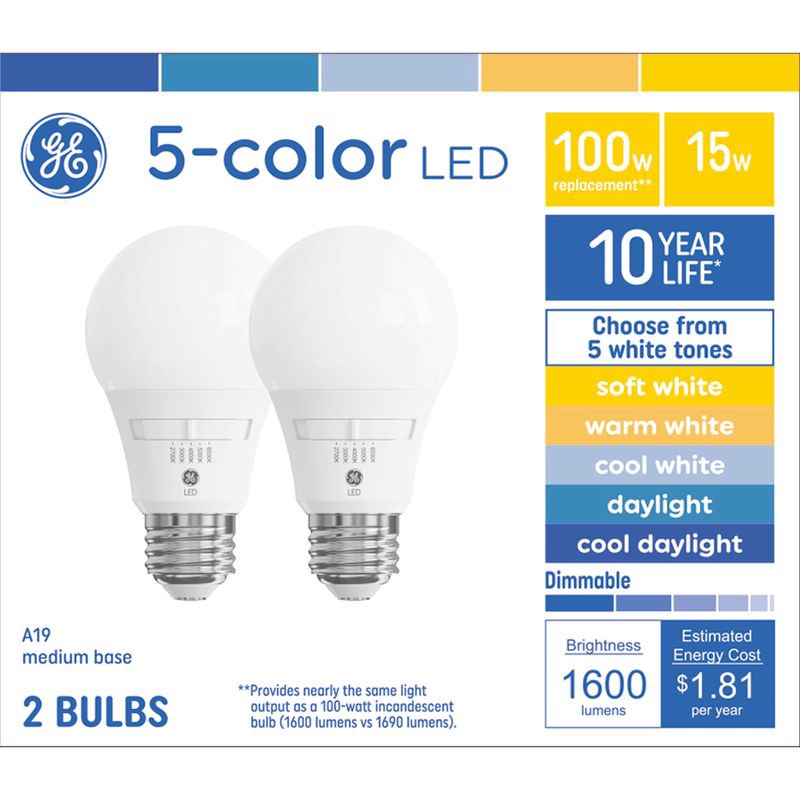 slide 1 of 3, GE Household Lighting GE 2pk 100W LED 5 CCT Aline, 2 ct