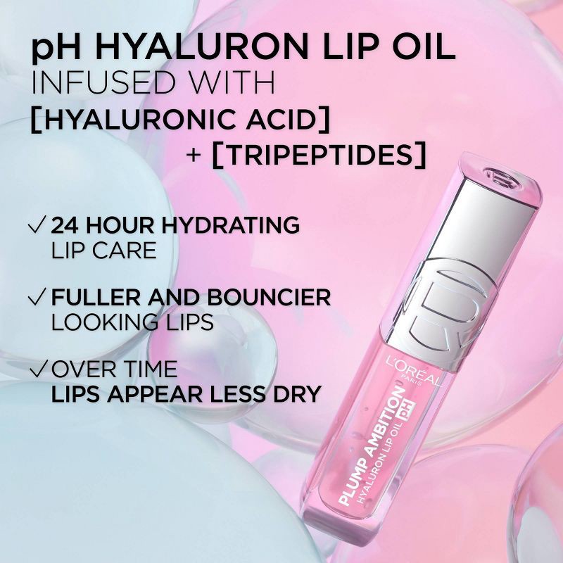 slide 7 of 13, L'Oreal Paris Plump Ambition Hyaluron pH Lip Oil Plumping Lip Gloss - pH Cristal - 0.16 fl oz, 0.16 fl oz