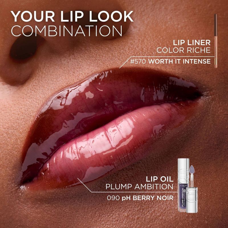 slide 10 of 12, L'Oreal Paris Plump Ambition Hyaluron pH Lip Oil Plumping Lip Gloss - pH Noir - 0.16 fl oz, 0.16 fl oz