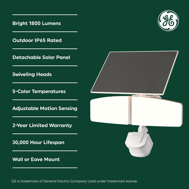slide 2 of 9, GE Household Lighting GE Outdoor 5CCT Security 2 Head Solar Motion Sensing Light Fixture, 1 ct