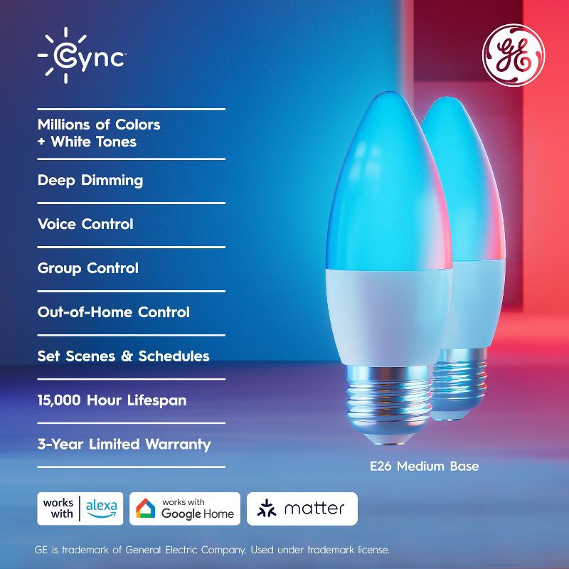 slide 2 of 7, GE Household Lighting GE 2pk CYNC Full Color Decorative BM, 2 ct